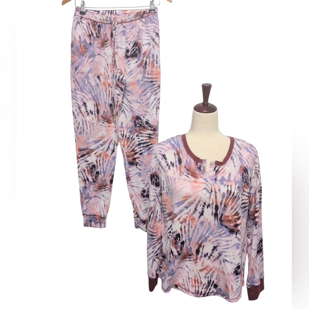 Refinery 29 Tie Dye Pajama Set Loungewear Matching Jogger‎ Pants Henley Top XS